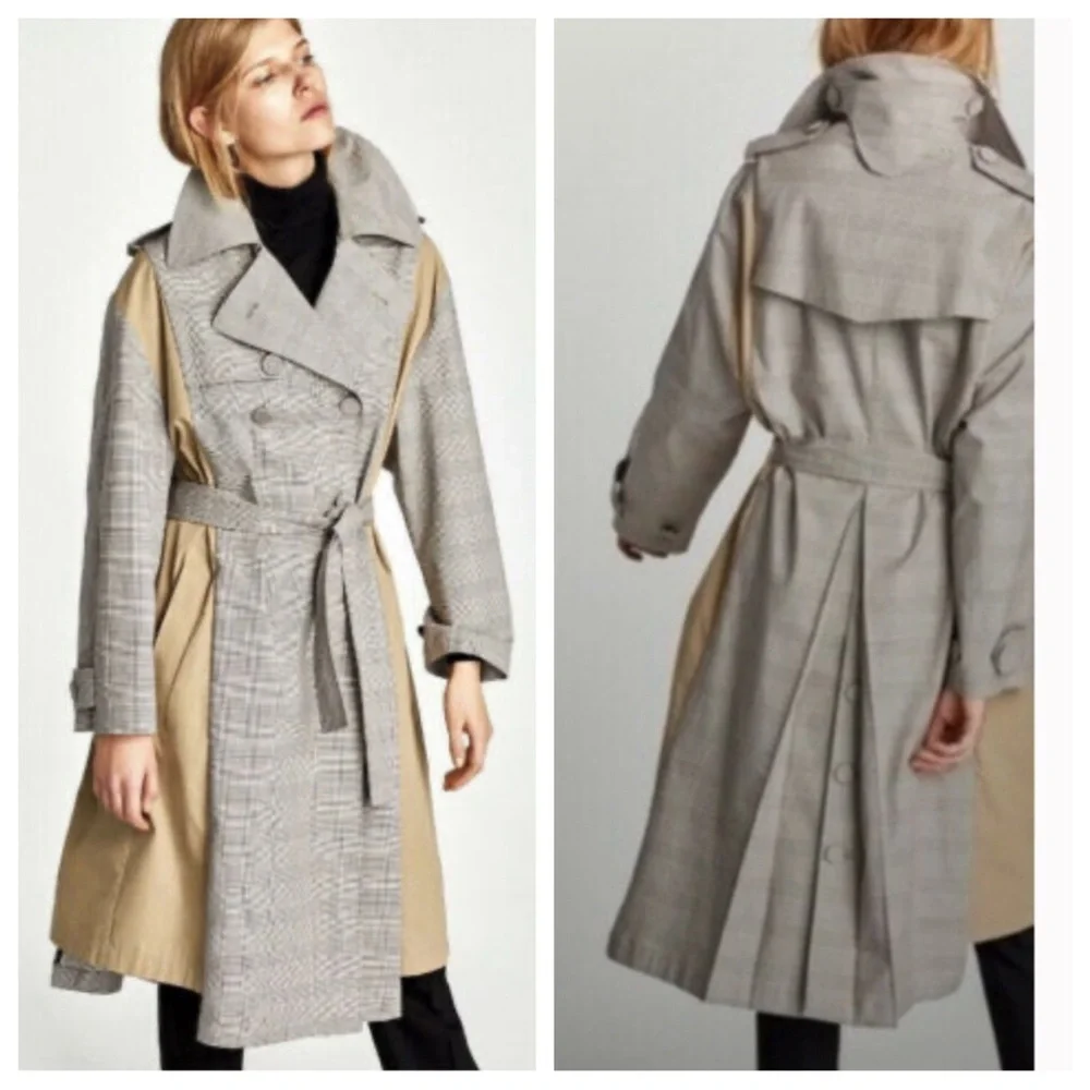 ZARA Contrast Houndstooth Trench Coat